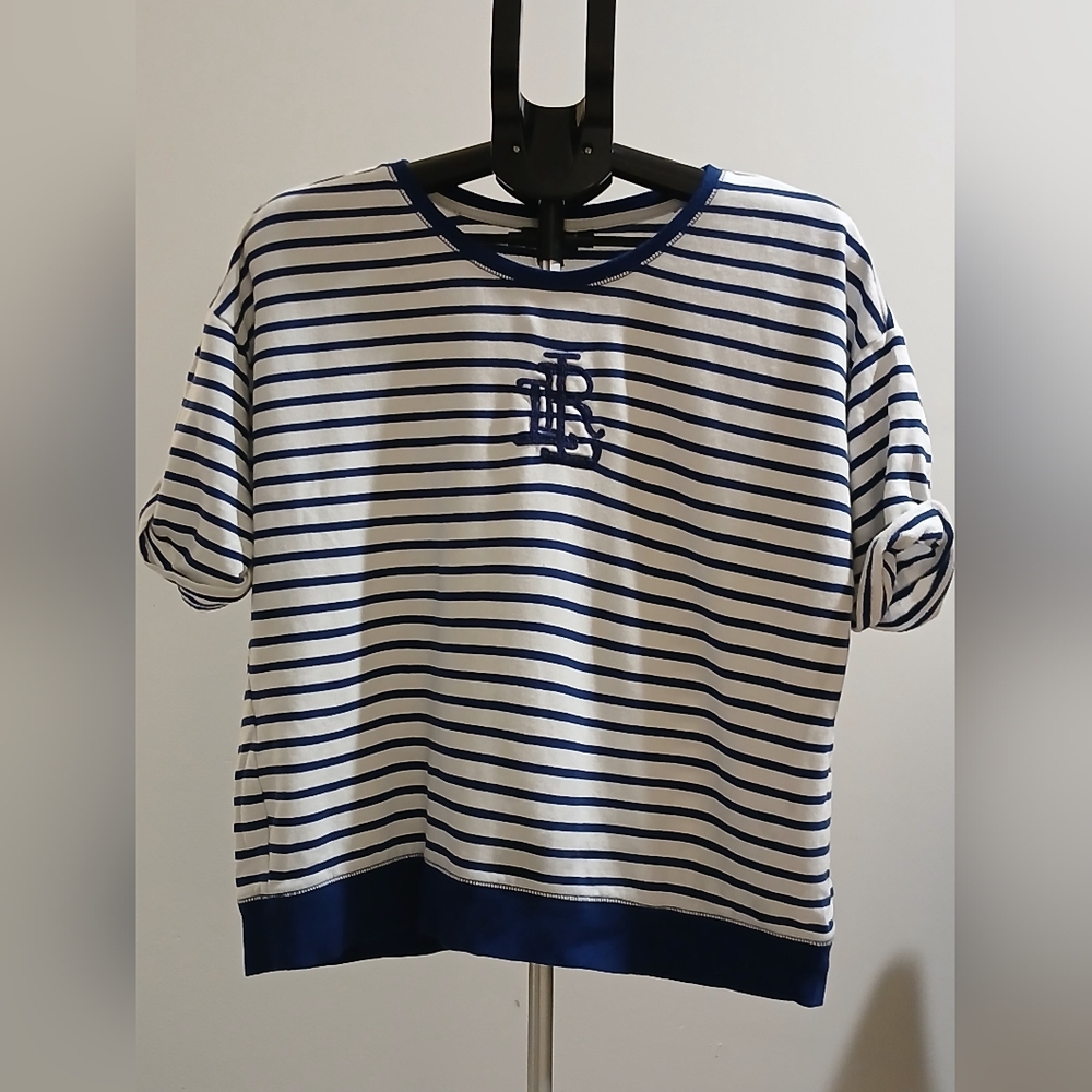 Ralph Lauren Navy and White Striped Knit Top